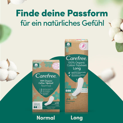 Carefree Panty Liner 100% Organic Cotton Topsheet Normal (30 pieces), made from 100% certified organic cotton for a natural, fresh feeling, size Normal