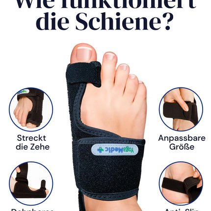 YOGAMEDIC Hallux Valgus Correction Set - 2 Toe Spreaders &amp; 2 Hallux Valgus Splints - 0% BPA Toe Separator Insoles for Shoes, Hammer Toe Correction, Toe Protection Day &amp; Night Bandage for Women &amp; Men