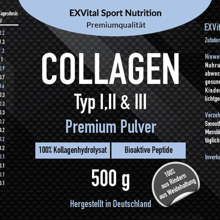 Collagen Powder 500 grams - Bioactive Collagen Hydrolysate Peptides, Protein Powder - Tasteless, Collagen Type 1, 2 &amp; 3 Lift Drink, high dosage