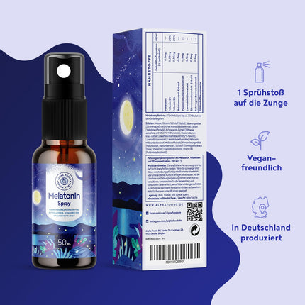 Melatonin Spray High Dose - 400 Day Supply (50ml) - with Valerian, Passionflower, Lemon Balm, Lavender, Vitamins B6 &amp; B1 - Alcohol-Free - Vegan - Raspberry Flavor - Alpha Foods