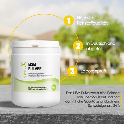 Geovis MSM Powder 500g - organic sulfur - high-dose 99.9% pure methylsulfonylmethane - VEGAN - dietary supplement