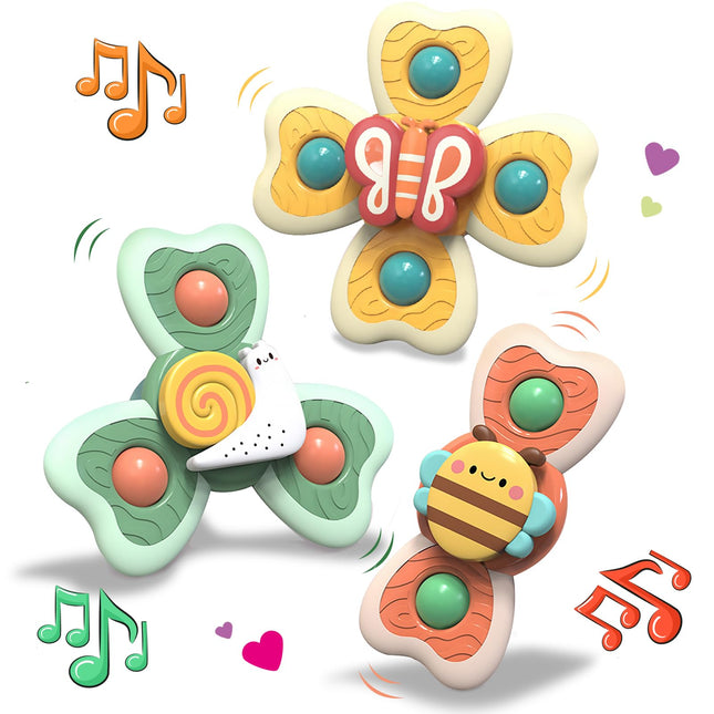 Suction cup toy for babies, 3 pieces of baby toys from 3 months, safe baby bath toys, travel toys, sensory toys for babies, spinners with suction cups, table toys for babies with suction cups