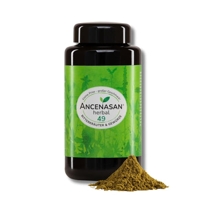 ANCENASAN herbal Premium Bitter Herbs Powder 120g - Traditional herbal blend of 49 selected herbs and spices - Rich in natural bitter substances - Vegan, Gluten-free, Made in Germany
