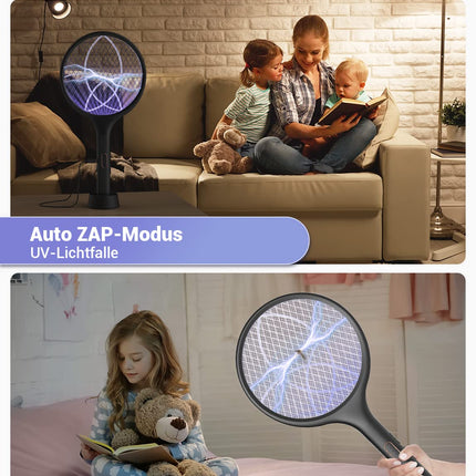 YISSVIC Electric Fly Swatter Extra Strong 4000V 2 in 1 USB C with Rechargeable Battery Electric Mosquito Swatter with UV Light Trap Black