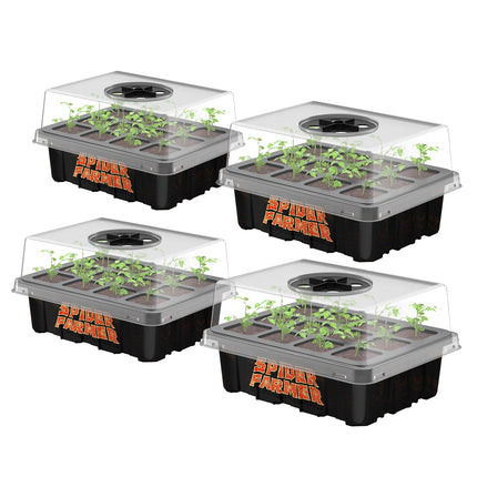Spider Farmer Indoor Greenhouse Propagator, 4 Pack 12 Cell Mini Greenhouse Propagation Set Greenhouse Propagation Pots with Ventilated Lids for Seed Germination Plant Growth
