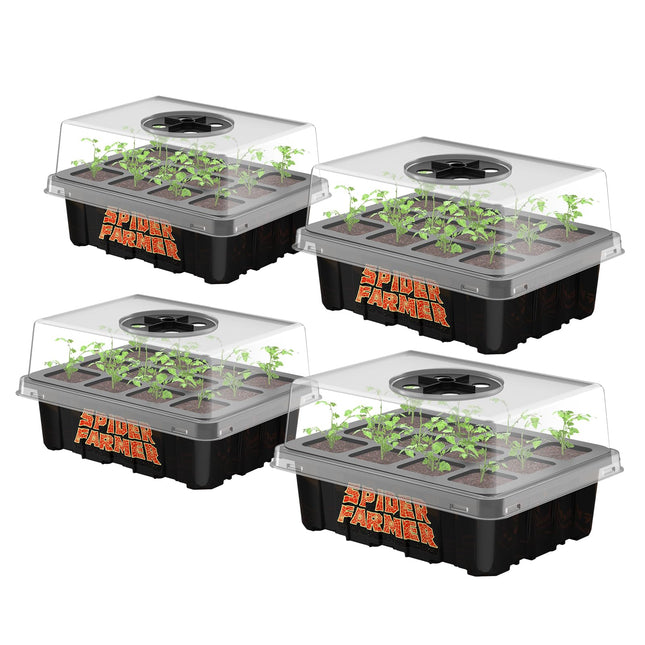 Spider Farmer Indoor Greenhouse Propagator, 4 Pack 12 Cell Mini Greenhouse Propagation Set Greenhouse Propagation Pots with Ventilated Lids for Seed Germination Plant Growth