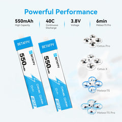 BETAFPV 4pcs BT2.0 550mAh 1S Battery 3.8V 40C/80C Lipo Battery with BT2.0 Connector Compatible for 75-85mm 1S FPV Racing Whoop Drone Quadcopters Like Meteor75 Pro FPV Drone