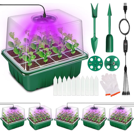Indoor greenhouse cultivation box, 5 pieces mini greenhouse cultivation with plant lamp, greenhouse with full spectrum lid and ventilation, ideal for plant growth