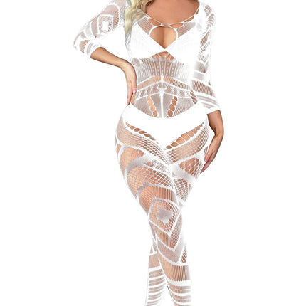 XIUSEMY Women's Sexy Bodysuit Fishnet Bodystocking One Piece Bathydoll Nightwear (DZJ-white)