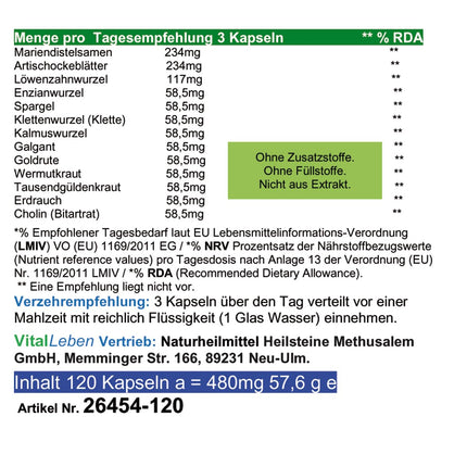 LIVER Vital 12 Herbs &amp; Bitters + Liver Vitamin CHOLINE 360 (3x120) Liver Capsules - Garbage disposal in YOUR body + Dandelion, Artichokes, Milk Thistle…Pure NATURE - NO ADDITIVES. 26454-3