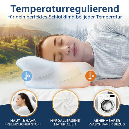 CALMONT - Orthopedic pillow for all sleep types | Neck support pillow for restful sleep | Memory foam pillow for ideal adjustment | Pillow for neck pain | Ergonomic pillow (White)