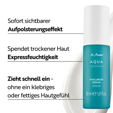 M. Asam AQUA INTENSE Hyaluron Serum (30 ml) – High-dose moisturizing serum with patented hyaluronic acid complex, plumps and reduces wrinkles, perfume-free, ideal for sensitive skin