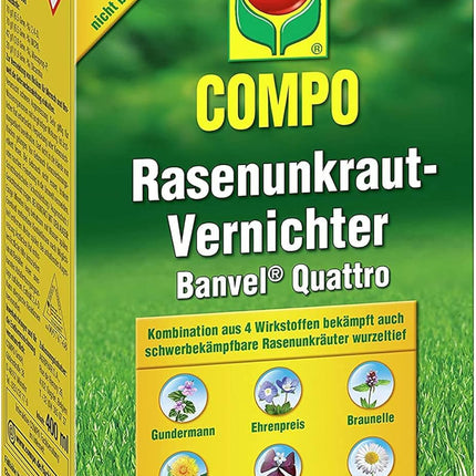 COMPO Lawn Weed Killer Banvel Quattro, Control of difficult-to-control weeds in lawns, concentrate, 400 ml (400 m²)