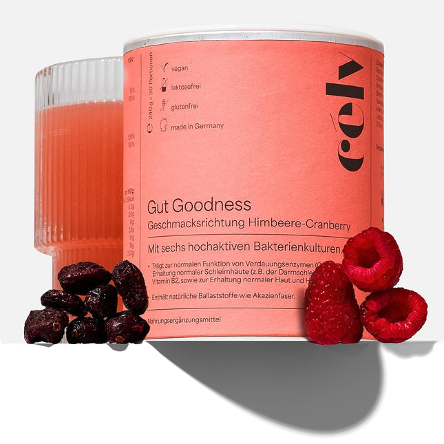 célv Gut Goodness | Raspberry/Cranberry drink powder for a good gut feeling, powder intestinal bacteria | Made in Germany | 30 servings