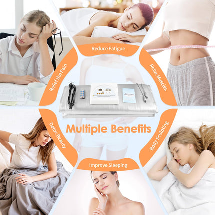 Infrared Sauna Blanket, MINENICE 2 Zone Infrared Sauna Blanket with Removable Sleeves Far Infrared Oxford Sauna Heating Blanket Professional Detox Therapy Portable Sauna Blanket with Remote Control, Silver
