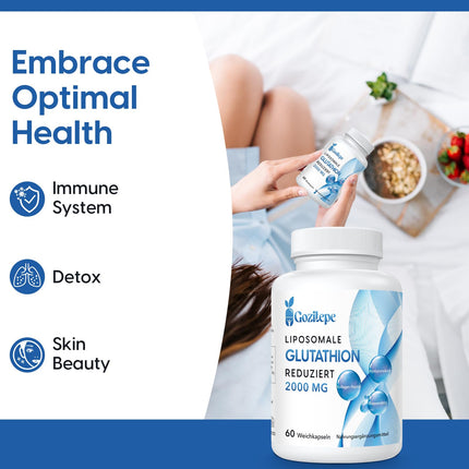 Liposomal Glutathione Reduced 2000mg per Serving | Glutathione Supplement with Hyaluronic Acid + Collagen Peptide + Resveratrol | 10x Better Absorption (60 Caplets (1-pack))