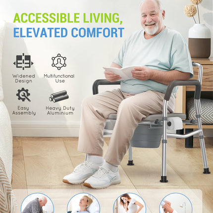 Hybodies Heavy Duty Bariatric Commode, 4-in-1 Portable Bedside Commode or Over-Toilet Chair, Extra Wide | Height Adjustable | Easy to Clean, Handicap Commode Chair for Elderly with