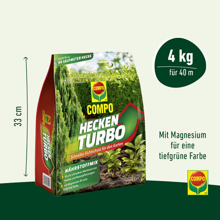 COMPO Hedge Turbo - powerful special fertilizer for hedges and new plantings - hedge fertilizer for rapid growth - 4 kg, green