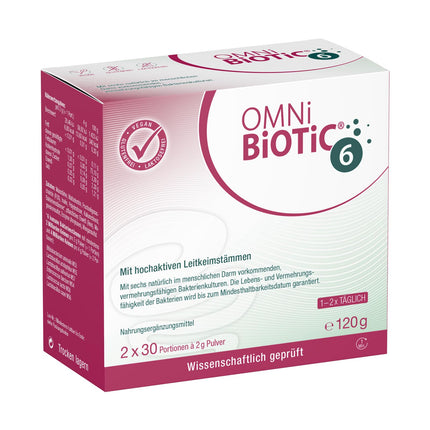 OMNi BiOTiC 6 | Glass Jar | 60 servings (120g) | 6 bacterial strains | 4 billion germs per daily dose | Powder | With inulin | Vegan | Gluten-free | Lactose-free | For daily use