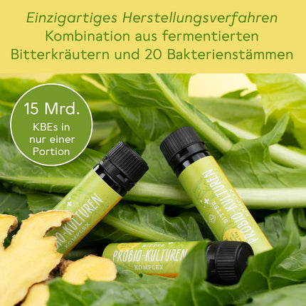 BitterLiebe® Bitter Probio-Cultures Complex - liquid intestinal bacteria - enteric-coated product with 20 bacterial strains and 15 billion bacteria - 15x 15ml drinking ampoules