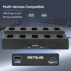 Retevis NR610 Two-Way Radio, Walkie Talkie with Intelligent AI Noise Cancellation, 10-in-1 Charger, Efficient Charging, Two-Way Power Supply, Two-Way Radio for School, Factory (10 PCS, Black)