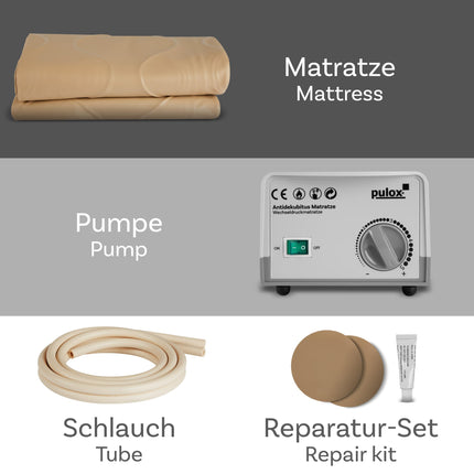Pulox Anti-Decubitus Mattress ADM-130 - Alternating Pressure Mattress with Pump - Low Noise (20 dB) and Load Capacity up to 130 kg - Beige