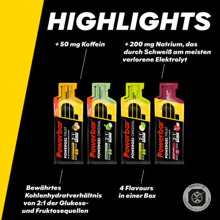 Powerbar - PowerGel Multiflavour Box - 12x41g - High Carb Energy Gels - 2:1 Carbohydrate Ratio - Sodium