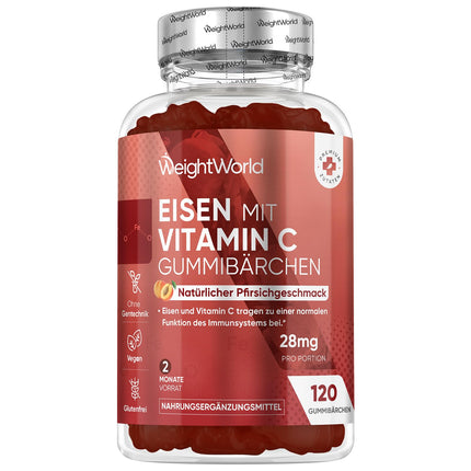 Iron &amp; Vitamin C Gummies - 2 Month Supply - 28mg Iron &amp; 10mg Vit C - 120 Gummies - Iron &amp; Vitamin C contribute to normal energy metabolism (EFSA) - Alternative to iron tablets