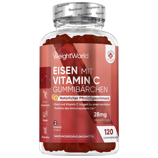 Iron &amp; Vitamin C Gummies - 2 Month Supply - 28mg Iron &amp; 10mg Vit C - 120 Gummies - Iron &amp; Vitamin C contribute to normal energy metabolism (EFSA) - Alternative to iron tablets