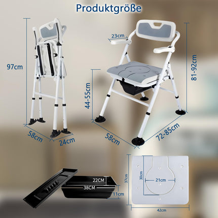 CYHWQ Folding Toilet Chair with Padded Seat and Toilet Bucket, Height Adjustable Toilet Chair for Seniors, Shower Chair Foldable Toilet Chair with Armrest and Backrest