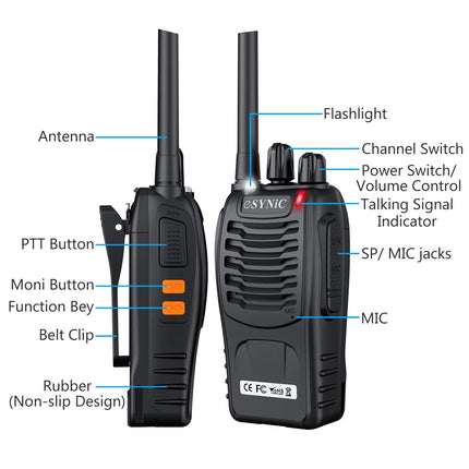 eSynic Walkie Talkie License-Free PMR446 16 Channels Two-Way Radio Rechargeable VOX Radio PMR 0.5W Radio Reception 16 Channels Walkie Talkie With USB Charging Station and Headset (6 pieces)