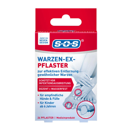 SOS Wart-Ex Plasters - Wart plasters for removing common warts on hands and feet - waterproof - for children 6 years and older - 24 plasters
