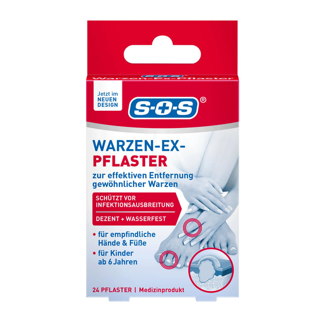 SOS Wart-Ex Plasters - Wart plasters for removing common warts on hands and feet - waterproof - for children 6 years and older - 24 plasters