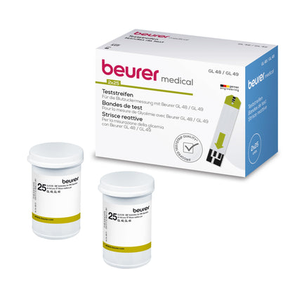 Beurer blood glucose test strips for use with GL 48 and GL 49, 50 strips (2 x 25-pack), suitable for self-testing, tested test strip quality
