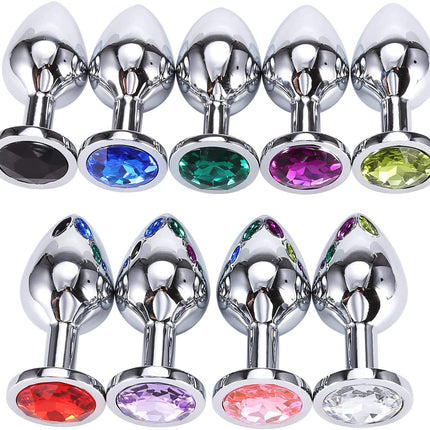 Greenpinecone Small Medium Large Metal Anal Plug Set Buttplug Anal Butt Plug with Crystal Diamond