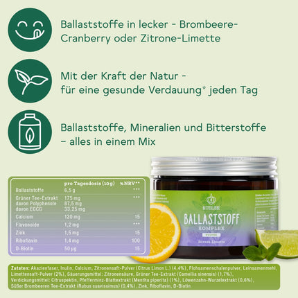 BitterLiebe Fiber Powder with Lemon Flavor - Mix of ground psyllium husks, inulin (prebiotics), apple fiber, and acacia fiber - Multi Fiber Complex, the perfect intestinal cleanse - 300g