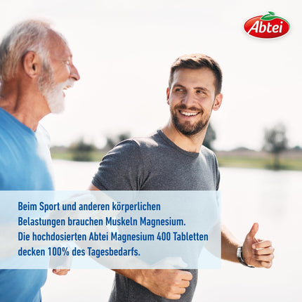 Abtei Magnesium 400 - high-dose magnesium - for active muscles - gluten-free, lactose-free, and vegan - 30 tablets