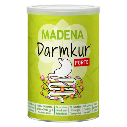 MADENA Darmkur Forte, 20 billion intestinal bacteria per serving, fiber, resistant starch type 3, corn dextrin, 16 bacterial strains, high dosage, multivitamin, vegan