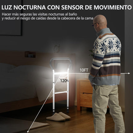 Zuanduo Bed Rail for Seniors for the Safety of Older Adults, Bed Support Bar with Motion Light and Storage Bag, Adjustable Support Feet, Bed Riser Aid, Standing Aid for Seniors