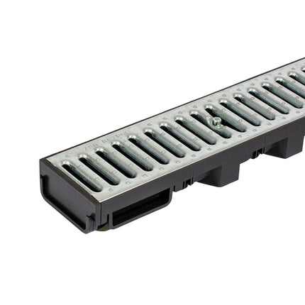 ScarMaxx - A15 drainage channel set - floor channel - rainwater drain - drain with grid - drainage channel - flat - plastic - height 60mm - with galvanized steel grate - 2m