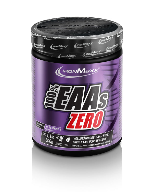 100% EAAs Zero Wildberry 500g - High-dose EAAs powder, vegan and sugar-free, 8 essential amino acids to supplement your sports nutrition