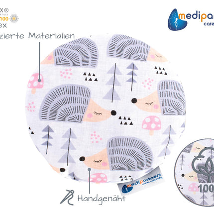 Medi Partners Cherry Stone Pillow Heat Pillow Grain Pillow for Babies 180g Round 15cm Eco Natural 100% Cotton Heat + Cold Therapy Massage Therapy (Hedgehog)
