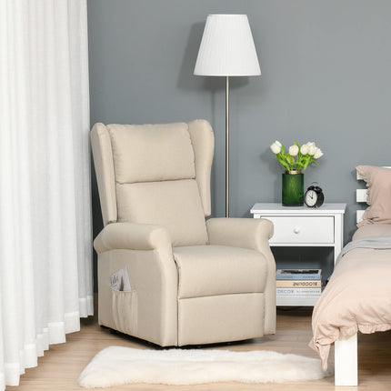HOMCOM TV Chair with Stand-Up Assistance, Electric TV Chair with Reclining Function, Remote Control, Relaxing Chair with Linen Look, Side Pocket for Living Room, Cream White