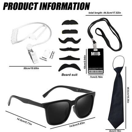 CVDYWDJIE 1 piece sunglasses, 1 piece walkie-talkie accessory, 1 piece lanyard card holder, 1 piece tie, 6 pieces artificial beard, agent costume accessories, role-playing accessories
