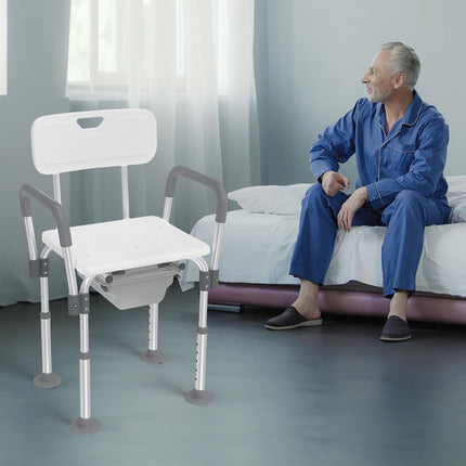 YRHome Height-adjustable aluminum toilet chair, shower chair with removable armrests and backrest, non-slip shower stool, up to 150 kg, for seniors, pregnant women, and people with limited mobility