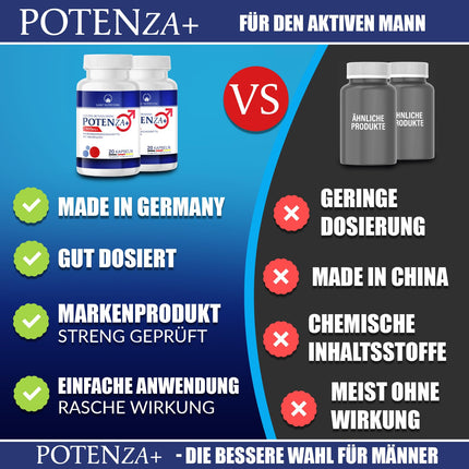 NEW: Potenza+ for men – Extra strong for men, immediate effect – New formula in premium quality – High dose with Maca, L-Arginine &amp; Zinc – Original capsules for optimal support