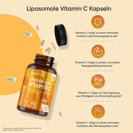 Liposomal Vitamin C - 1000mg Vit C, 100mg Sunflower Phosphate &amp; 30mg Rosehip - 180 Vegan Capsules - Gluten-Free &amp; Non-GMO - WeightWorld