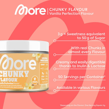 MORE Chunky Flavour, Vanilla Perfection, 150 g, vegan, flavour powder for sweetening, low in sugar and calories, with inulin and lactase - made in Germany