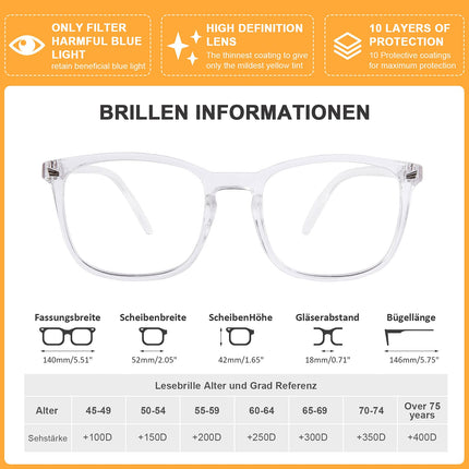DOOViC Blue Light Filter Computer Glasses Transparent/Square Frame Large Computer Glasses Non-Prescription for Men/Women 0.0