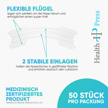 Health Press® Nasal Strips – 50 Transparent Nasal Strips – Anti-Snoring Strips for Easier Breathing During Sleep &amp; Exercise – Sleep Nasal Strips for Better Breathing – Snore Stopper – Nasal Strips